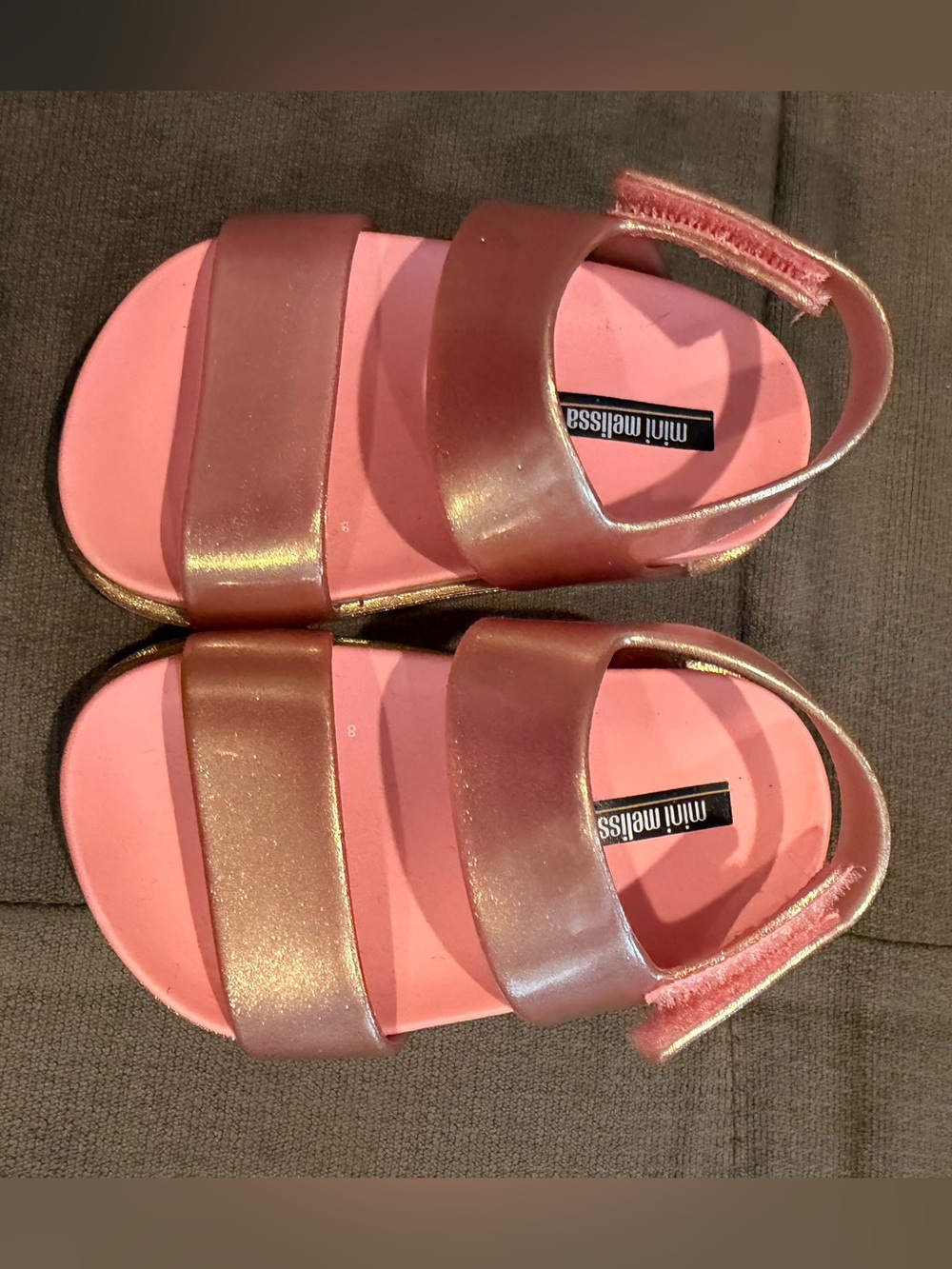Mini Melissa Pink Metallic Two-Strap Kids Sandals